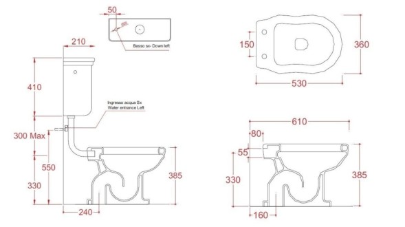 Унитаз Artceram Hermitage со средним бачком слив в пол цвет белый/золото HEV002 01 00+HEC005 01 00+HEA013 73