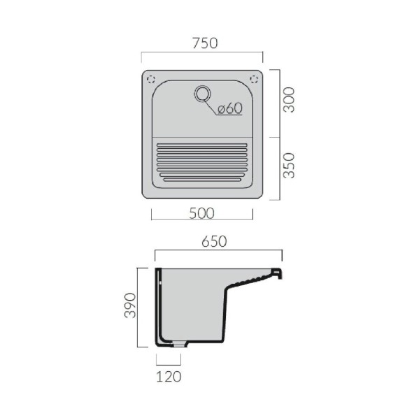 Раковина GALASSIA OSIRIDE MAx 2009 хозяйственная встраиваемая сверху на тумбу 9022