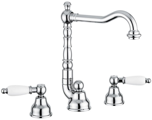 Emmevi Deco Ceramic, двухрычажный смеситель для раковины (излив 18,3 см), на 3 отверстия, с донным клапаном, цвет хром 121643/CR