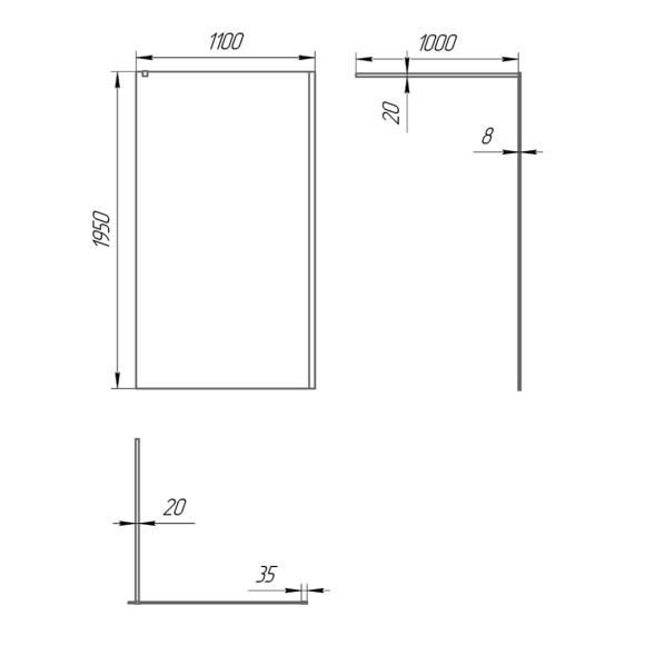 Paini Душевая перегородка 110x195 стекло прозрачное