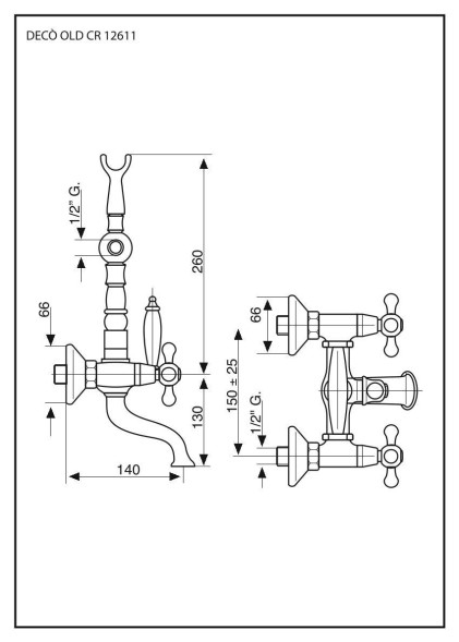 Emmevi Deco Old, смеситель с ручным душем для ванной, цвет хром-золото 12611/CO