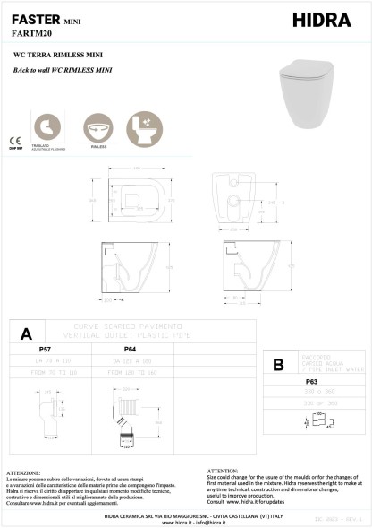 Hidra Faster Mini, напольный безободковый унитаз c крепежом, 48x36,5 см, антибактериальное покрытие, цвет белый глянцевый