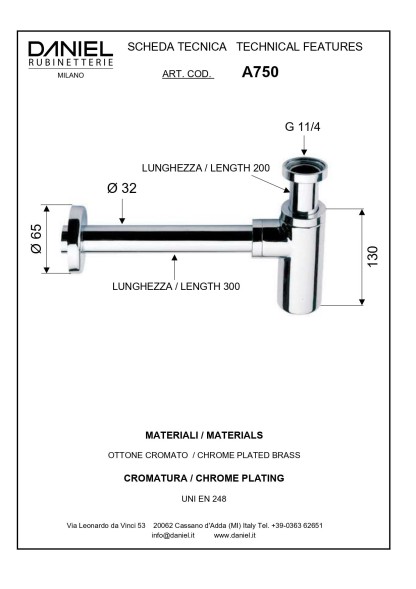 Daniel, круглый сифон из латуни 1"1/4, цвет золото