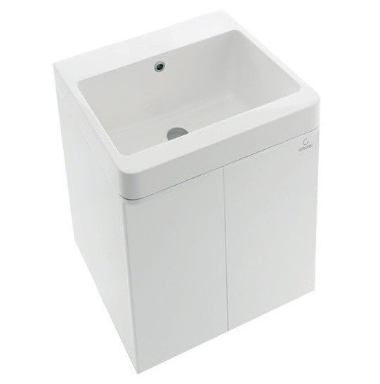 Хозяйственная раковина GEROMIN Round RA66 с тумбой и сифоном подвесная без отверстия с переливом цвет белый