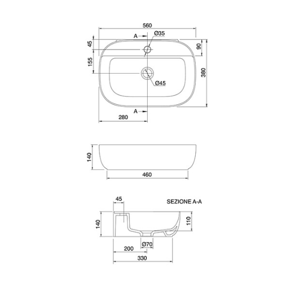 Раковина Scarabeo GLAM накладная без перелива с одним отверстием цвет белый 1802