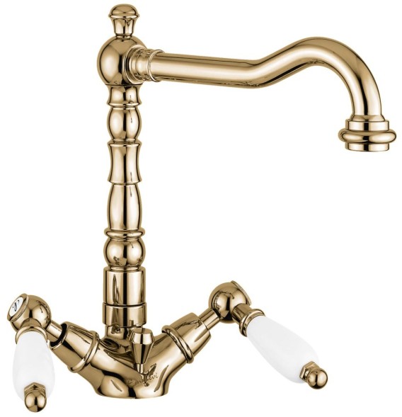 Emmevi Deco Ceramic, двухрычажный смеситель для раковины (излив 19 см), с донным клапаном, цвет бронза 121613/BR