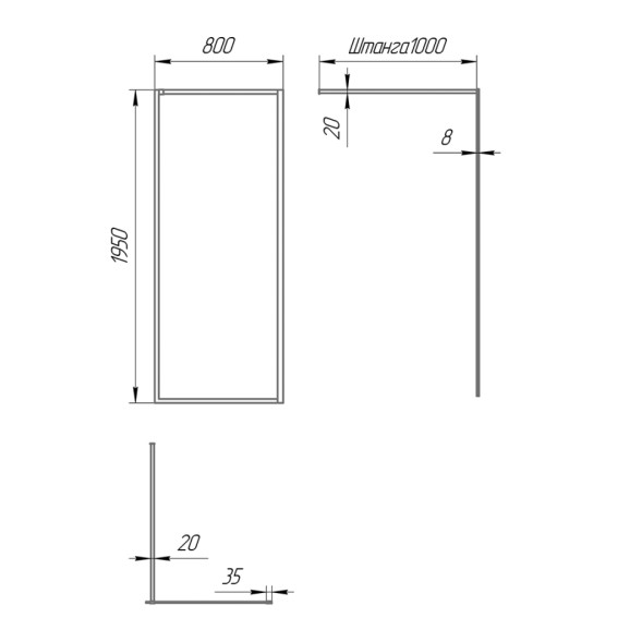 Paini Душевая перегородка 80x195 рисунок рамка