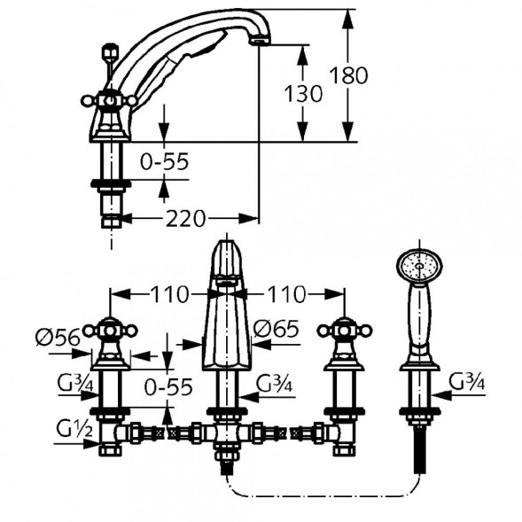 Смеситель KLUDI ADLON 51524052 для ванны на бортик