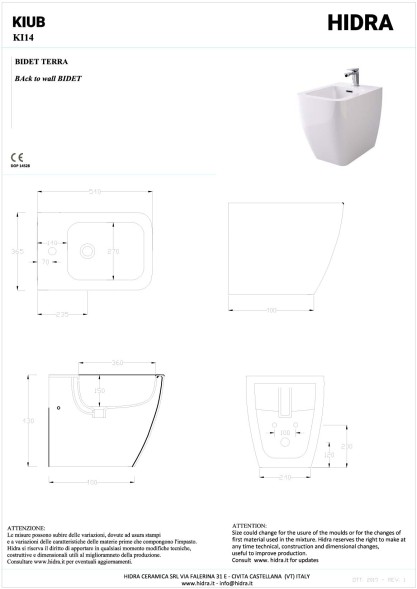 Hidra Kiub, напольное биде c крепежом, 54x336,5x43h см, цвет черный матовый