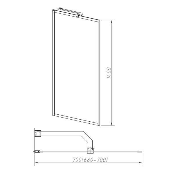 Vincea Душевая шторка на ванну VSB-41700FLGM, 700*1400, вороненая сталь, стекло рифленое