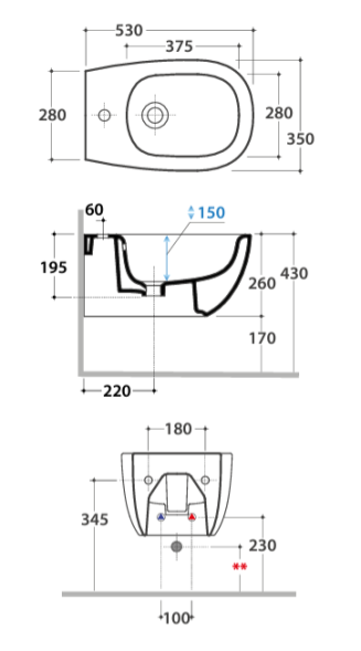 Биде GLOBO DAILY подвесное цвет белый DNS09BI