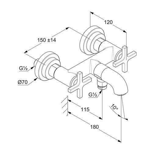 Смеситель KLUDI NOVA FONTE Classic 205400520 для ванны с изливом с подключением шланга