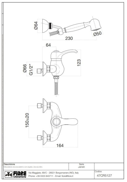 Fiore Jafar, однорычажный смеситель для душа, с набором для душа, цвет золото