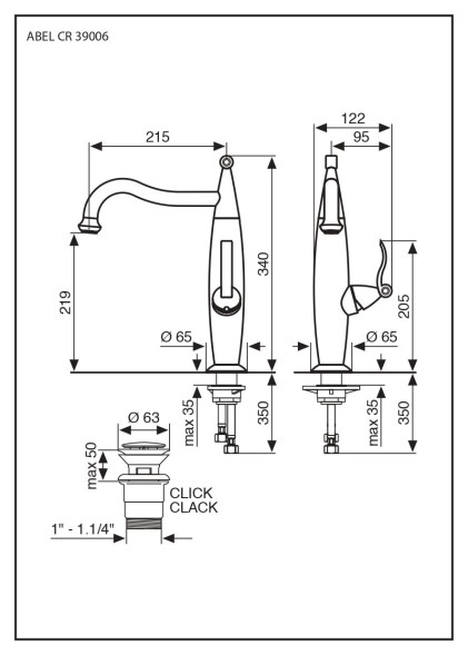 Emmevi Abel, смеситель высокий для раковин с донным клапаном "click-clack", цвет золото 39006/OR