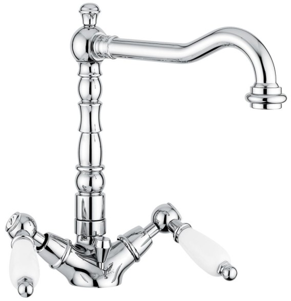 Emmevi Deco Ceramic, двухрычажный смеситель для раковины (излив 19 см), с донным клапаном, цвет хром 121613/CR