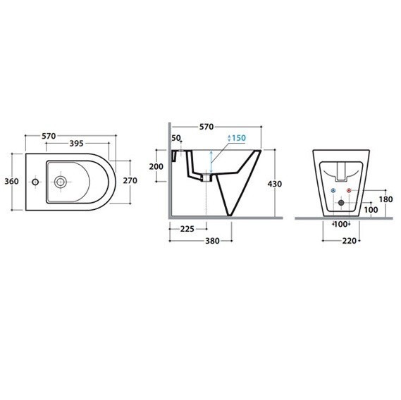 Биде GLOBO FORTY3 Напольное приставное с одним отверстием цвет белый FO009BI