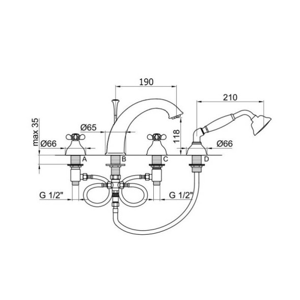 Смеситель на борт ванны Webert Ottocento OT730101065, бронза