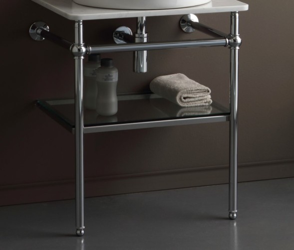 Stil Haus Marte, настенная консоль со стеклянной и керамической полкой, цвет никель сатин