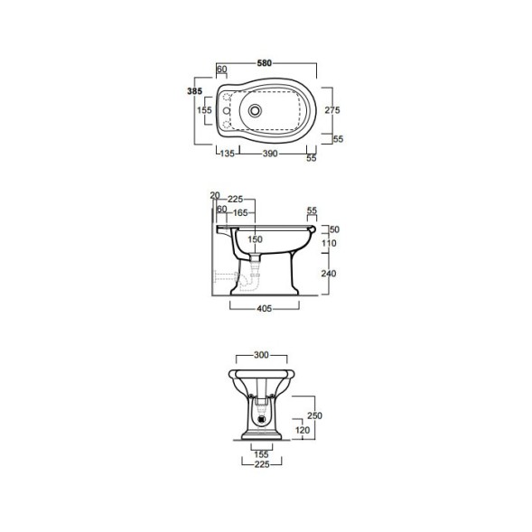 Биде SIMAS LANTE Напольное приставное с одним отверстием цвет белый LA04