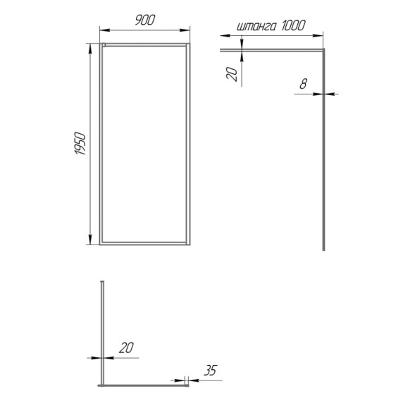 Paini Душевая перегородка 90x195 рисунок рамка