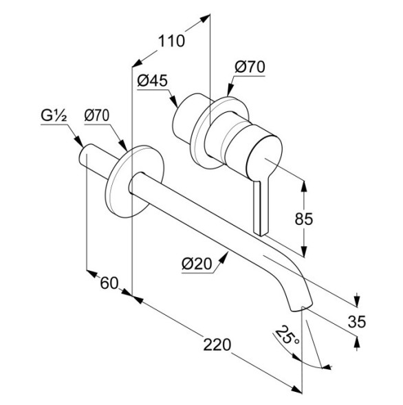 KLUDI NOVA FONTE Pura, настенный смеситель для умывальника, арт. 202455315