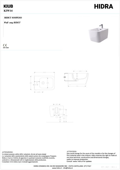 Hidra Kiub, подвесное биде c крепежом, 54x36,5x28h см, цвет черный матовый