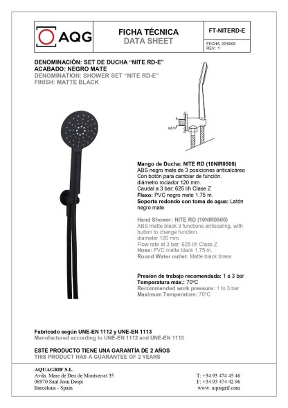 AQG Tube, душевой комплект ER217 на 2 потребителя: с круглым верхним душем 25 см и потолочным кронштейном 20 см, цвет черный матовый