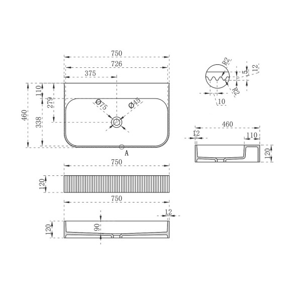 Vincea Раковина Солид Серфейс (Solid Surface)  VWB-6SG75MW, 750*460*120, подвесная, цвет белый матовый