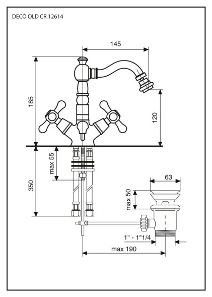 Emmevi Deco Old, смеситель с донным клапаном для биде, цвет белый-хром 12614/BC