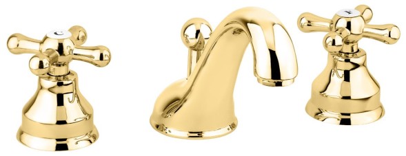Emmevi Deco Classic, двухвентильный смеситель для раковины (излив 13 см), на 3 отверстия, с донным клапаном, цвет золото 12033/OR
