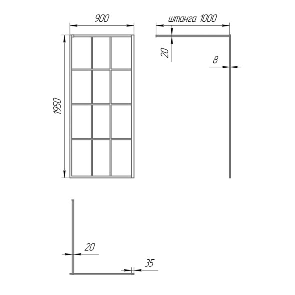 Paini Душевая перегородка 90x195 рисунок решетка