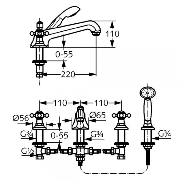 Смеситель KLUDI ADLON 51525052 для ванны на бортик