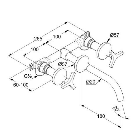 Смеситель KLUDI NOVA FONTE D?co 201440539 для раковины настенный встраиваемый со скрытой частью