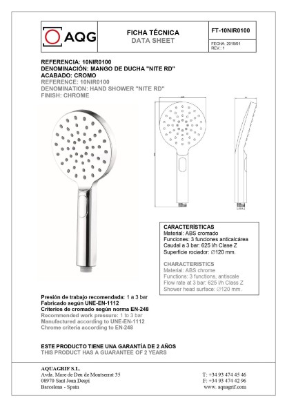 AQG Tube, однорычажный смеситель для ванны (излив 16,3 см), c набором для душа SET-I, цвет хром
