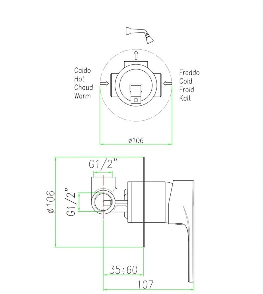 Fiore Kera, однорычажный встраиваемый смеситель для душа с круглым основанием, цвет хром