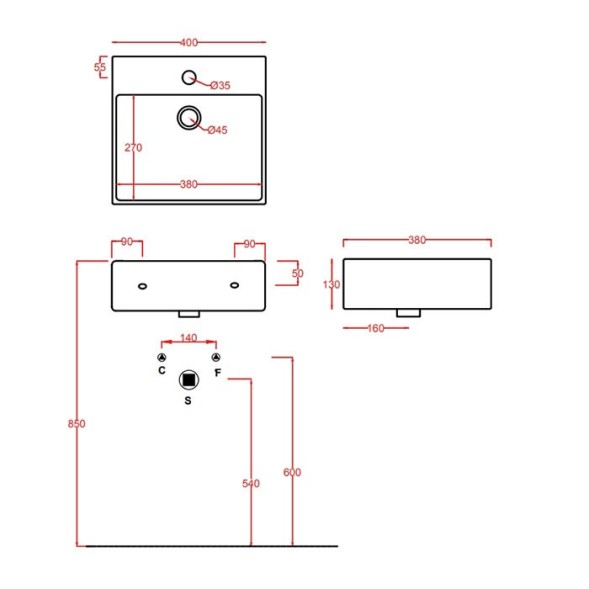 Раковина Artceram Quadro подвесная/накладная 40x38 цвет белый QUL005 01 00