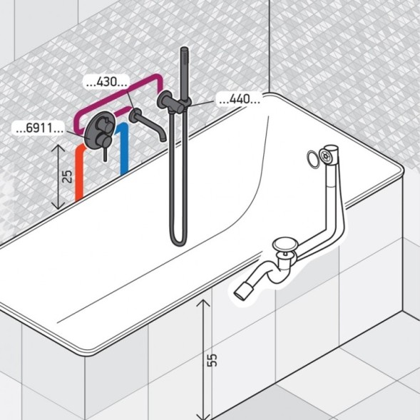 Paini 78CRSET26911BATH Комплект для ванны Кокс на 2 потребителя, с лейкой для душа, встраиваемый, хром