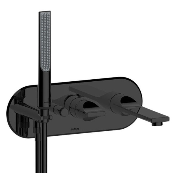 Смеситель Bossini Apice Z00555.073 для ванны встраиваемый внешняя часть с изливом и ручным душем цвет черный матовый