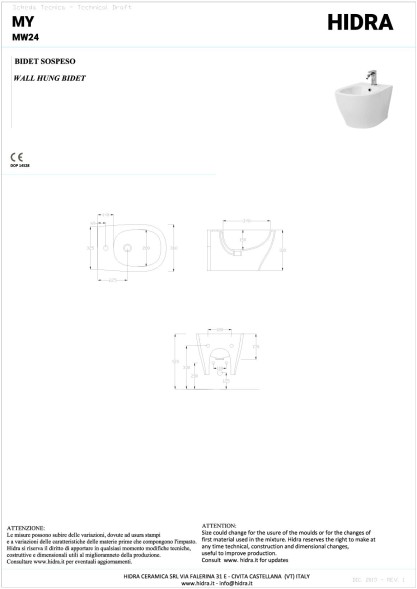 Hidra My, подвесное биде c крепежом, 52x36x31h см, цвет белый глянцевый