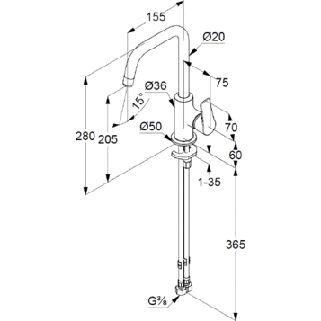 Смеситель KLUDI PURE&amp;SOLID 340240575 для раковины на одно отверстие высокий
