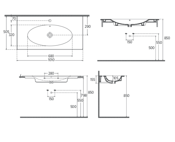 Раковина ISVEA SistemaX 10SX5101 ультратонкая 101см с отверстием под смеситель цвет белый 10SX51101