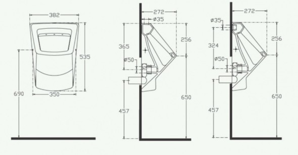 Писсуар ISVEA Purita ШГВ 382*272*563 скрытый подвод воды, в комплекте крепеж и сифон, без смывного устройства цвет белый 10PL92002-DS