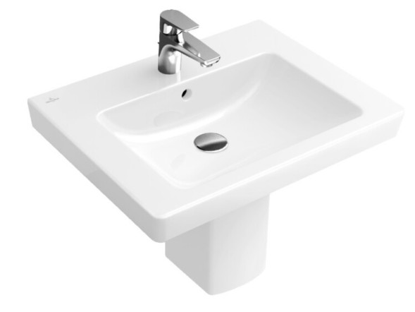 Villeroy&amp;Boch Раковина, Subway 2.0, шг 550*440, отверстия для смесителя-1 сквозное, 2 промаркированных, CeramicPlus, цвет-альпийский белый 7113F5R1