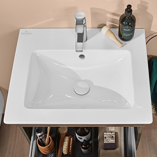 Villeroy&amp;Boch Раковина, Venticello, шгв 650*500*120, отверстия для смесителя-1 сквозное, 2 промаркированных, CeramicPlus, цвет-камень белый 412465RW
