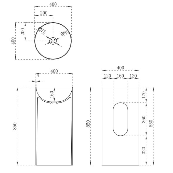 Vincea Раковина Солид Серфейс (Solid Surface)  VBS-6SP01MW, 400*400*850, напольная, цвет белый матовый