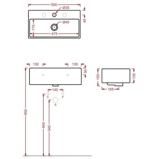 Раковина Artceram Quadro подвесная/накладная 50x27 с одним отверстием цвет белый  QUL0010100