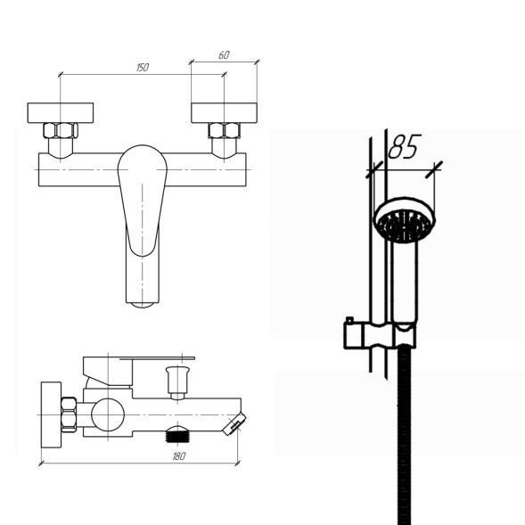 Paini 99PW105 Смеситель для ванны Верона с душ. к-том, сатин