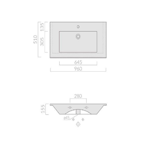 Раковина GALASSIA PLUS DESIGN 2032 подвесная или встраиваемая сверху с одним отверстием с переливом цвет белый глянцевый