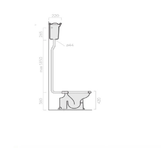 Унитаз с бачком на высокой трубе GALASSIA ETHOS 8419 8410 напольный слив в стену цвет белый глянцевый