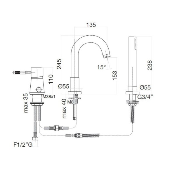 Смеситель на борт ванны Webert Rimini RI850701740, белый